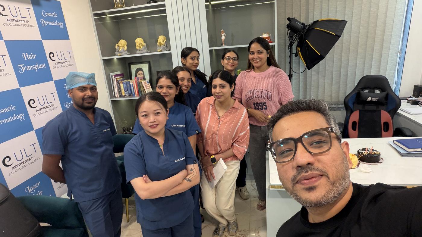 Dr Gaurav Solanki with the Cult Aesthetics team in Gurgaon