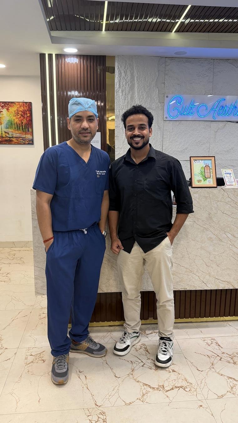 Patient with Dr Gaurav Solanki at Cult Aesthetics hair transplant clinic