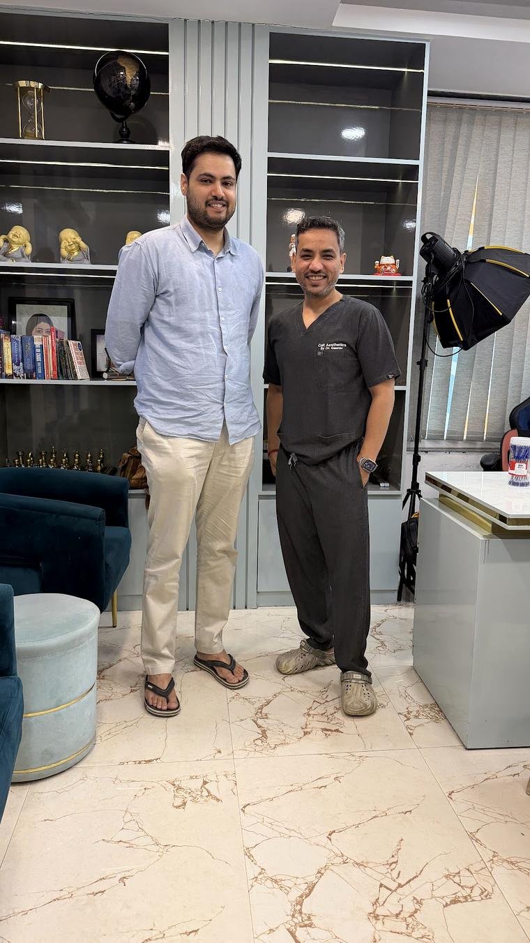 Smiling hair transplant patient with Dr Gaurav Solanki in Gurgaon